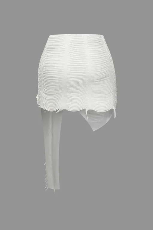 MICAS Skirt Sets|Vacation Sets-Distressed Halter Cami Top And Asymmetrical Mini Skirt Set WHITE