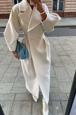 MICAS Outerwear|Outerwear-Double Breasted Long Trench Coat WHITE