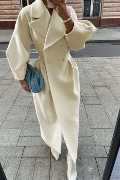 MICAS Outerwear|Outerwear-Double Breasted Long Trench Coat WHITE