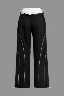 MICAS Pants-Double Waistband Color Block Trousers Contrast Color