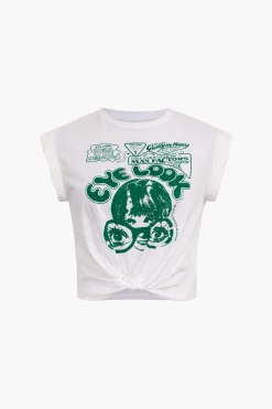 MICAS T-Shirts|Tank Tops & Cami-Eye Look Graphic Knot Hem T-Shirt