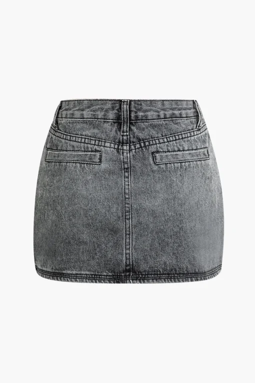 MICAS Skirts-Faded Flap Pocket Cargo Denim Mini Skirt