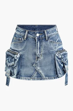 MICAS Skirts-Faded Pocket Denim Mini Skirt