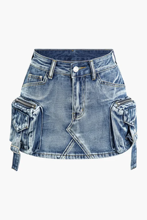 MICAS Skirts-Faded Pocket Denim Mini Skirt