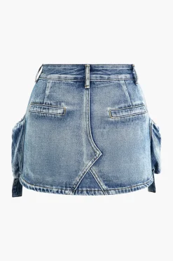 MICAS Skirts-Faded Pocket Denim Mini Skirt