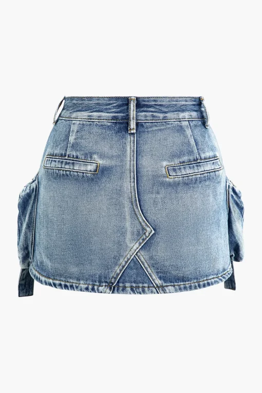 MICAS Skirts-Faded Pocket Denim Mini Skirt
