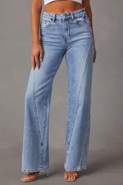 MICAS Jeans-Faded Straight Leg Jeans LIGHT WASH BLUE