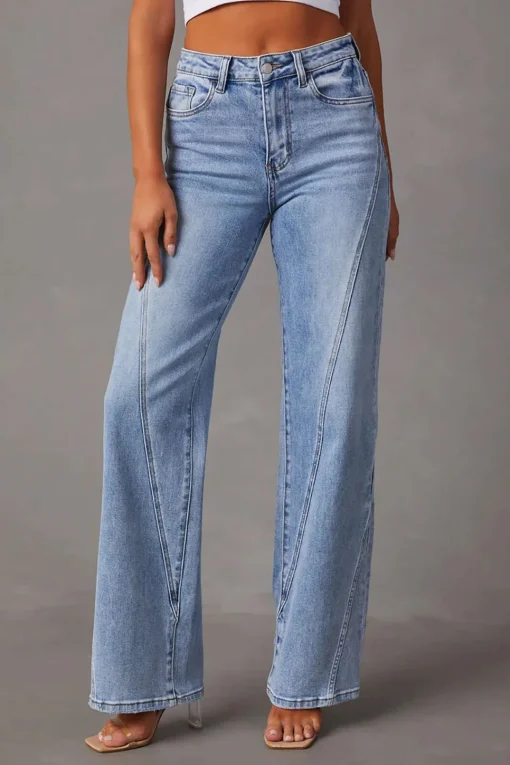 MICAS Jeans-Faded Straight Leg Jeans LIGHT WASH BLUE