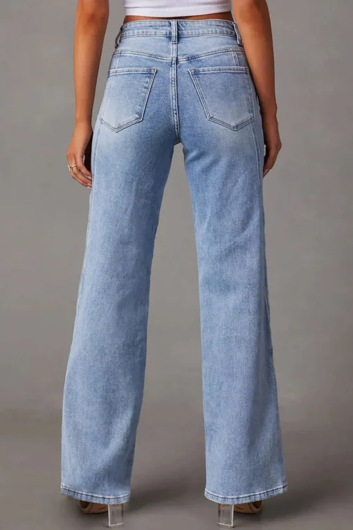 MICAS Jeans-Faded Straight Leg Jeans LIGHT WASH BLUE