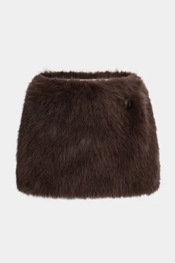 MICAS Skirts-Faux Fur Button Mini Skirt COFFEE