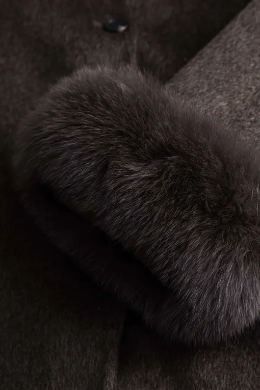 MICAS Outerwear|Outerwear-Faux Fur Button Pocket Long-Sleeve Coat With Scarf BROWN