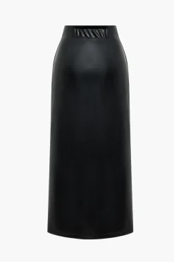 MICAS Skirts-Faux Leather Asymmetrical High Waist Tie-Up Skirt BLACK