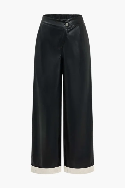 MICAS Pants-Faux Leather Asymmetrical Patchwork Trousers BLACK
