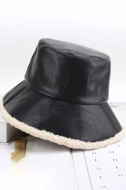 MICAS Accessories-Faux Leather Bucket Hat BLACK