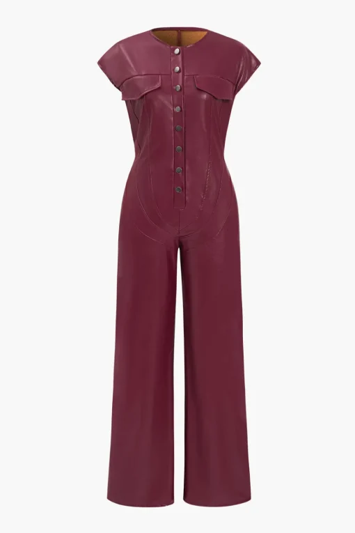 MICAS Jumpsuits & Rompers-Faux Leather Button Jumpsuit