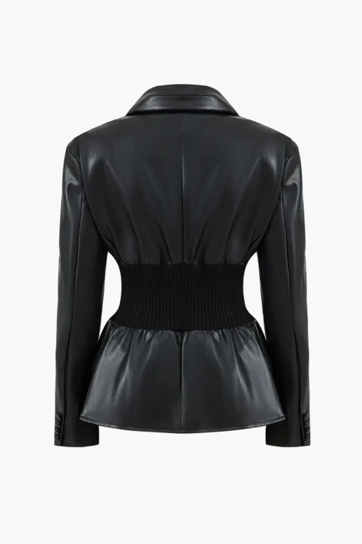 MICAS Blazers|Outerwear-Faux Leather Button Patchwork Blazer BLACK