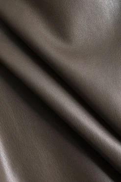 MICAS Outerwear|Outerwear-Faux Leather Buttoned Notched Lapel Blazer BROWN