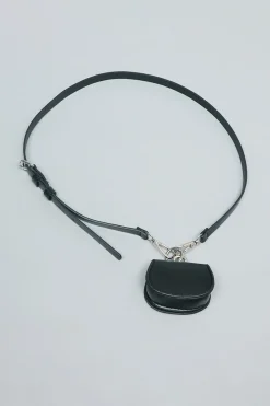 MICAS Accessories-Faux Leather Chain Mini Pocket Waist Belt BLACK