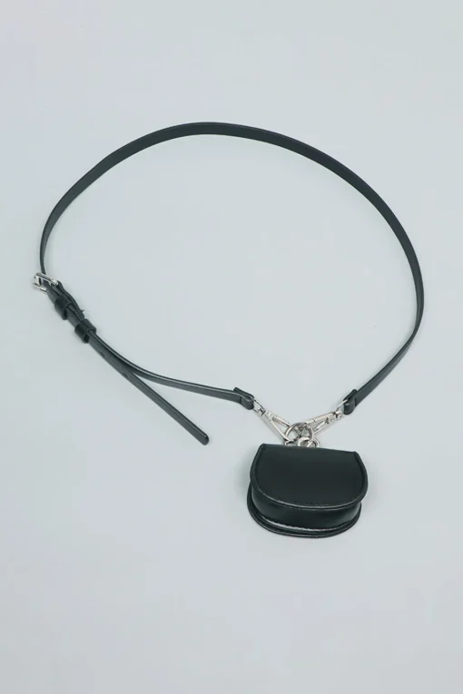 MICAS Accessories-Faux Leather Chain Mini Pocket Waist Belt BLACK