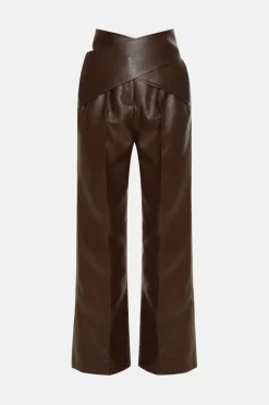 MICAS Pants-Faux Leather Crossed Trousers COFFEE