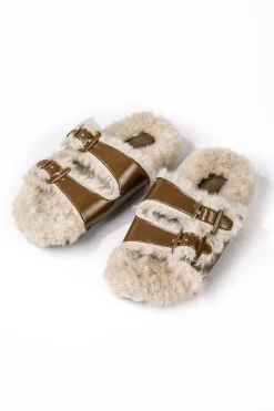 MICAS Shoes|Shoes-Faux Leather Faux Fur Slippers BROWN
