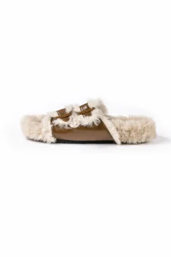 MICAS Shoes|Shoes-Faux Leather Faux Fur Slippers BROWN