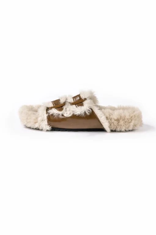 MICAS Shoes|Shoes-Faux Leather Faux Fur Slippers BROWN