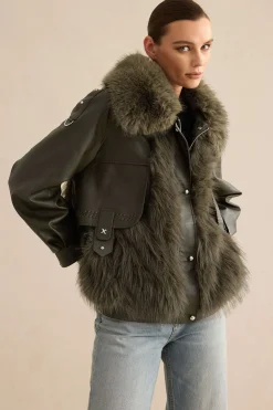 MICAS Outerwear|Outerwear-Faux Leather Fur Patchwork Coat