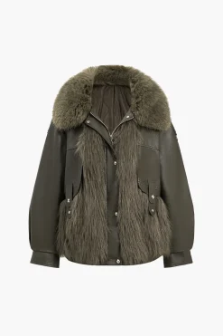 MICAS Outerwear|Outerwear-Faux Leather Fur Patchwork Coat