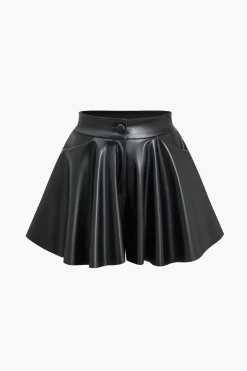 MICAS Shorts-Faux Leather High Waist Pocket Shorts BLACK