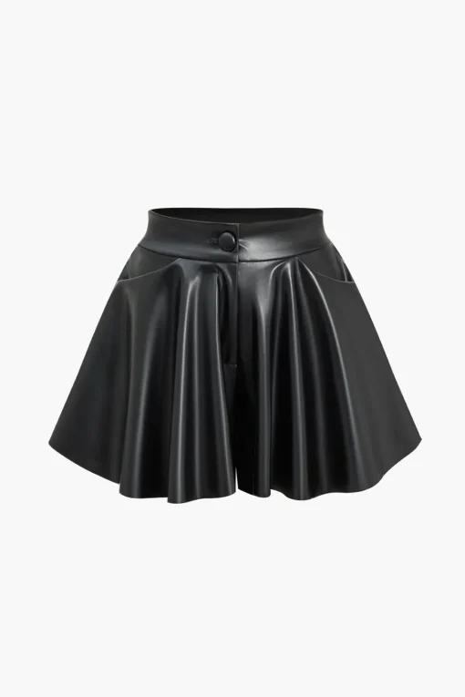 MICAS Shorts-Faux Leather High Waist Pocket Shorts BLACK
