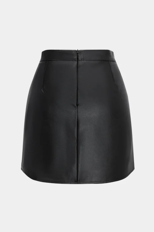 MICAS Skirts-Faux Leather High Waist Ruched Skirt BLACK
