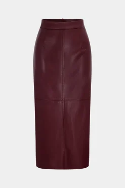 MICAS Skirts-Faux Leather High Waist Split Skirt BURGUNDY