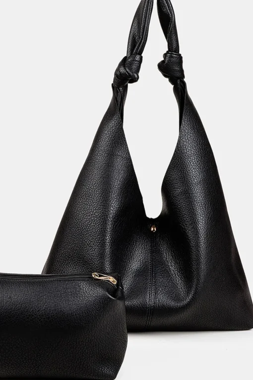 MICAS Bags|Accessories-Faux Leather Knot Shoulder Bag BLACK