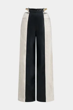 MICAS Pants-Faux Leather Metallic Patchwork Trousers BLACK