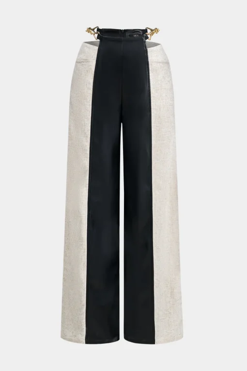 MICAS Pants-Faux Leather Metallic Patchwork Trousers BLACK