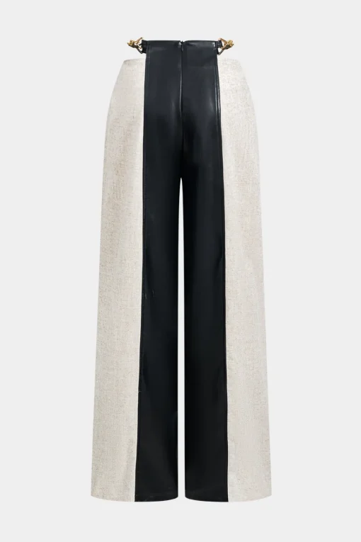 MICAS Pants-Faux Leather Metallic Patchwork Trousers BLACK