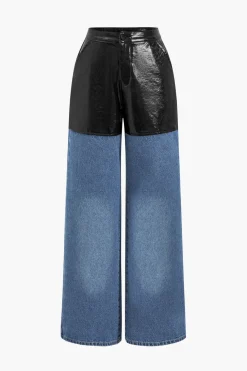 MICAS Jeans-Faux Leather Patchwork Jeans