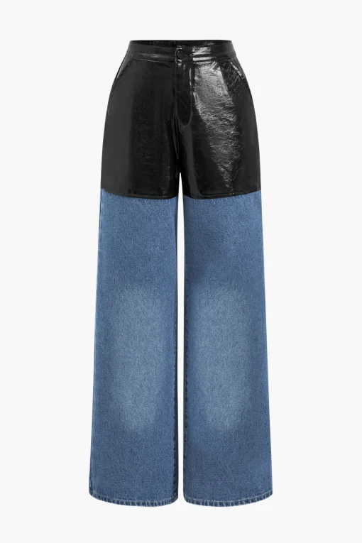 MICAS Jeans-Faux Leather Patchwork Jeans