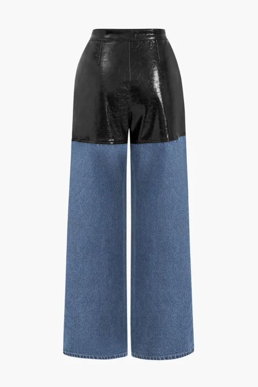 MICAS Jeans-Faux Leather Patchwork Jeans