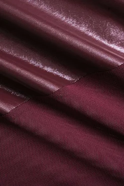 MICAS Bodysuits-Faux Leather Patchwork Long Sleeve Bodysuit BURGUNDY