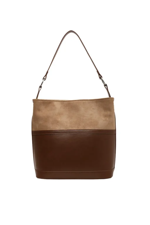 MICAS Bags|Accessories-Faux Leather Patchwork Shoulder Bag BROWN