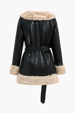 MICAS Outerwear|Outerwear-Faux Leather Patchwork Tie-Up Jacket BLACK