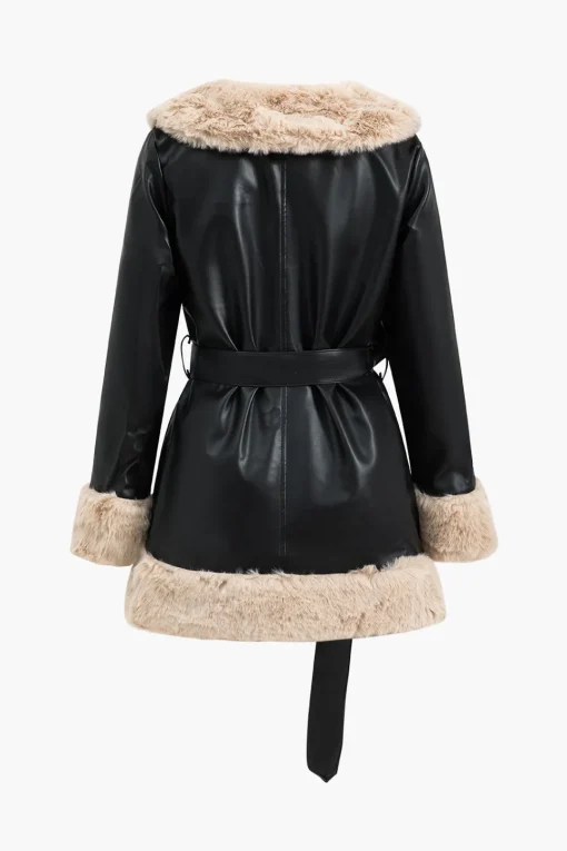 MICAS Outerwear|Outerwear-Faux Leather Patchwork Tie-Up Jacket BLACK