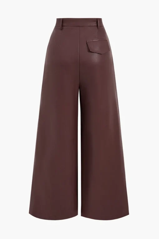 MICAS Pants-Faux Leather Pocket Wide Leg Trousers BURGUNDY
