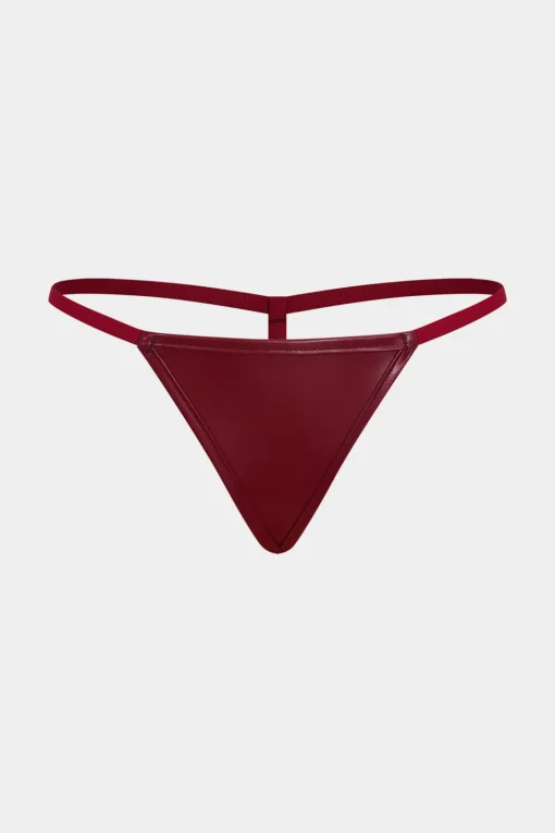 MICAS Lingerie & Sleepwear-Faux Leather Tie-Up Ribbon Shapewear BURGUNDY