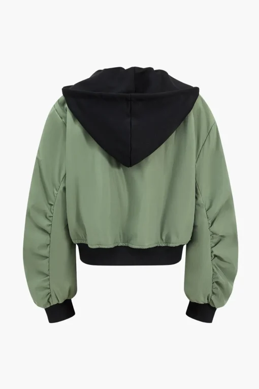 MICAS Outerwear|Outerwear-Faux Leather Zipper Hooded Pocket Long-Sleeve Jacket BLACK