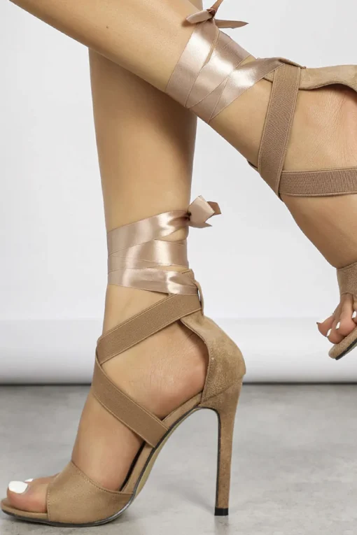MICAS Shoes|Shoes-Faux Suede Crossed Tie-Up Heels KHAKI