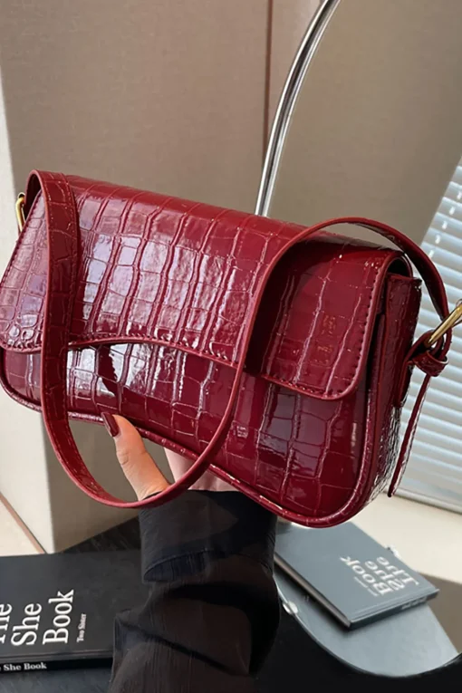 MICAS Accessories|Bags-Flap Magnetic Buckle Simple Shoulder Bag BURGUNDY