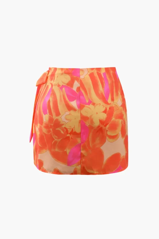 MICAS Skirts-Floral Knot Side Wrap Mini Skirt ORANGE